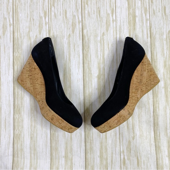Stuart Weitzman Black Suede Logoyork Wedge Pumps - Picture 2 of 12